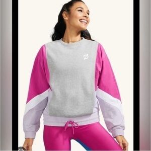 Peloton Gray and Pink Colorblock Sweatshirt Cinch Waist Size Large NWT